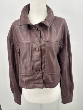 Stoosh Cropped Brown Faux Leather Jacket Small